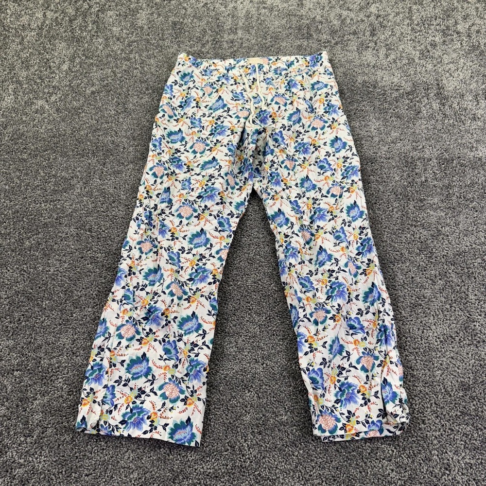 Love By Gap Pajama Pants Womens M Blue Floral Cotton Drawstring Sleepwear